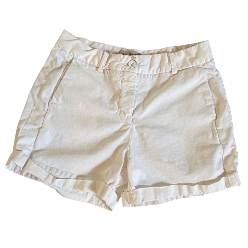 Zara Z1975 Denim White Cuffed Chino Shorts Women Size 2